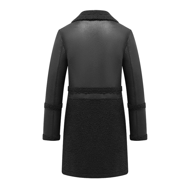 ISLAY - Mittellanger warmer Mantel aus Kunstleder und Fleece