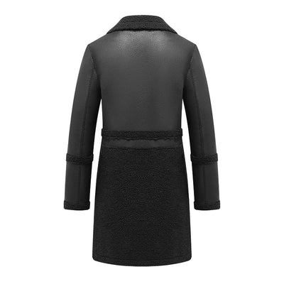 ISLAY - Mittellanger warmer Mantel aus Kunstleder und Fleece