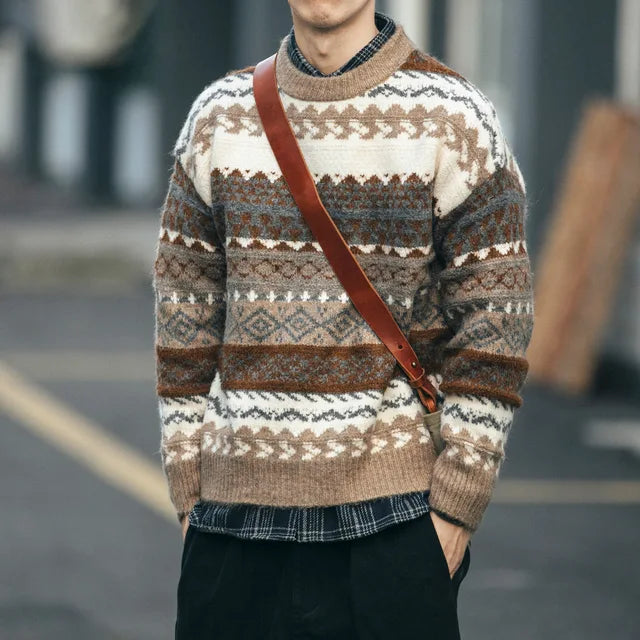 ULRICH - Ethnischer Stil Vintage Herren Kontrast Farbe lose stricken Pullover