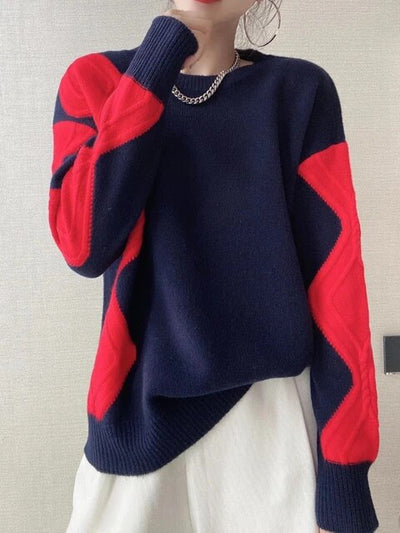 KRISTY - Langärmeliger Pullover in kontrastierenden Farben im Vintage-Stil