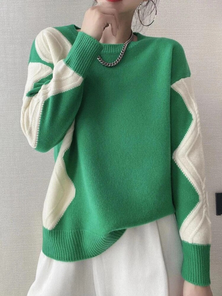 KRISTY - Langärmeliger Pullover in kontrastierenden Farben im Vintage-Stil