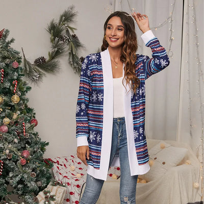 CYNDI - Damen Pullover Strickjacke Weihnachtsmuster Strickjacke