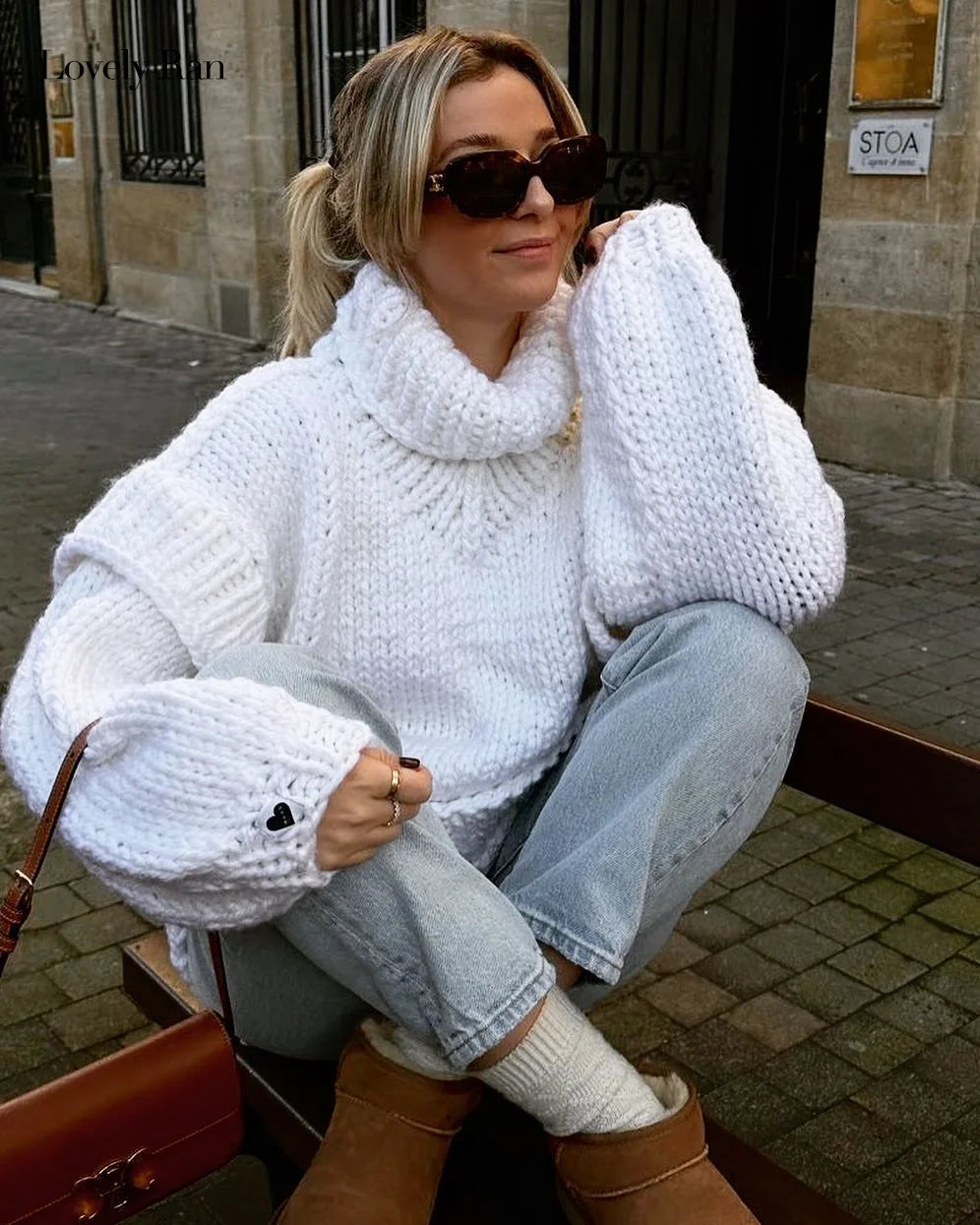 ALICIA - Mode gestrickt übergroßen Rollkragenpullover für Frauen