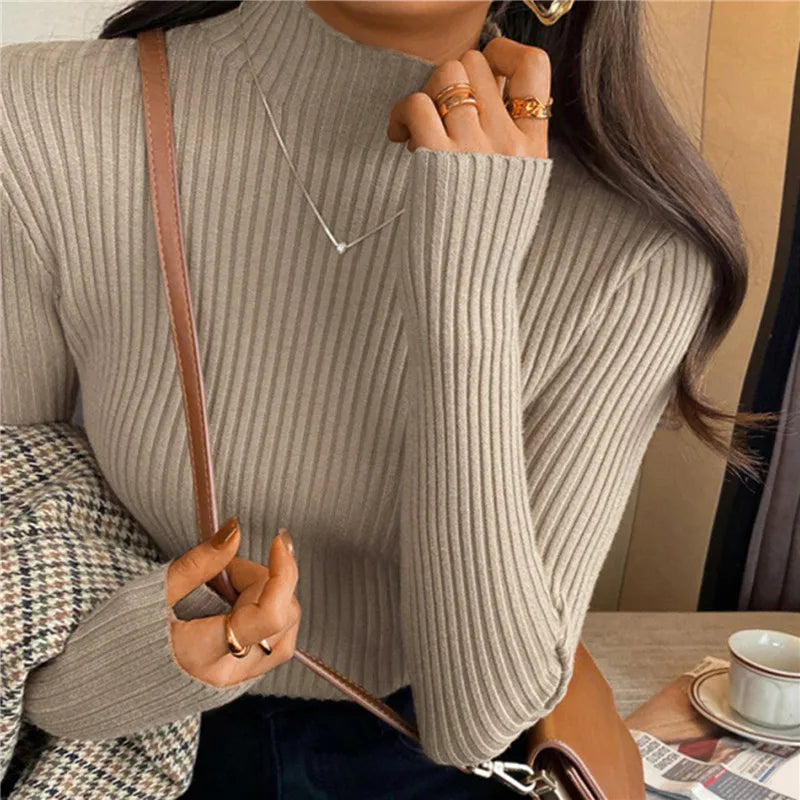 ELAINE - Vintage Pullover mit halbem Rollkragen und langen Ärmeln