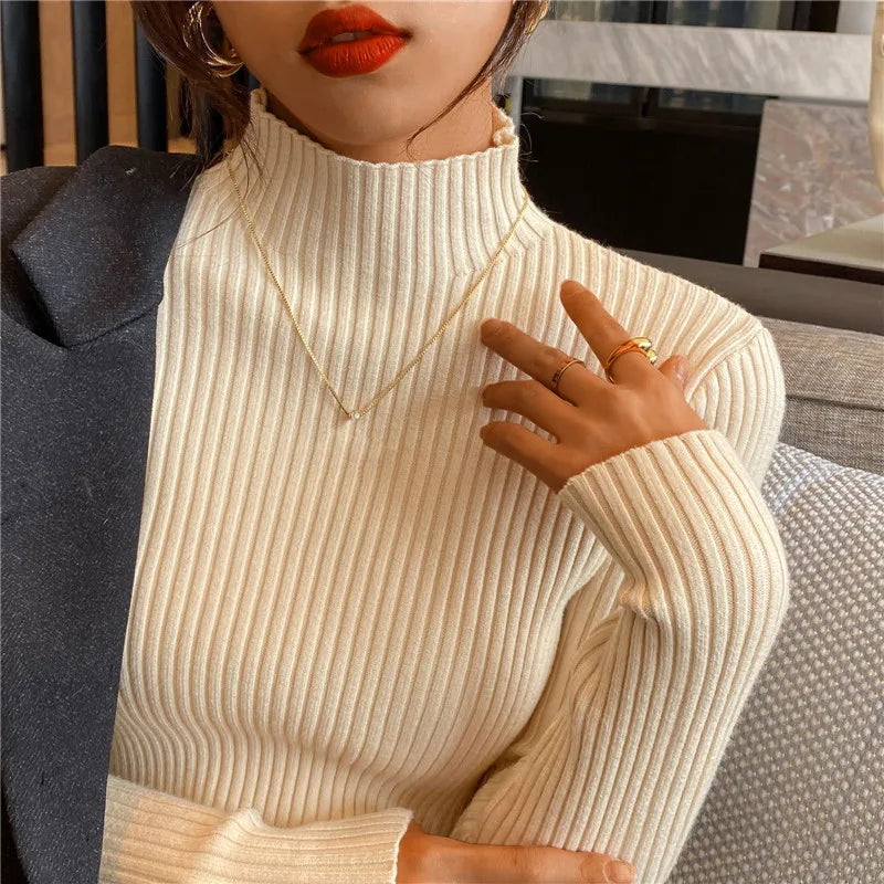 ELAINE - Vintage Pullover mit halbem Rollkragen und langen Ärmeln