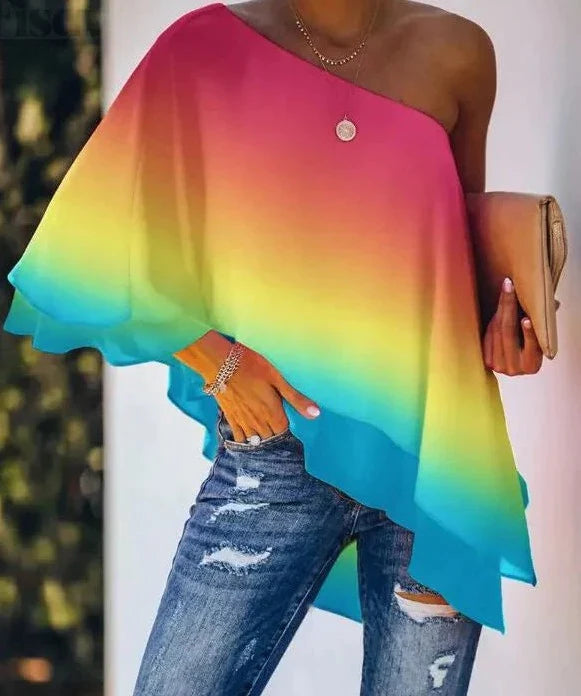 KARLOTA -  Elegante weit geschnittene Bluse im Regenbogen Design