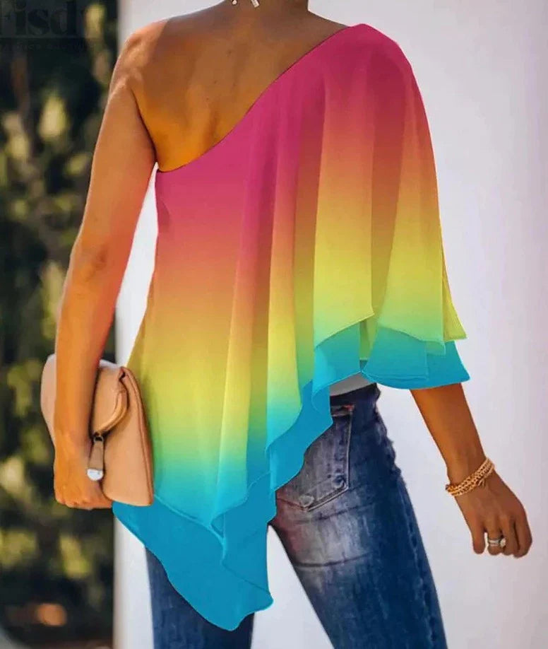 KARLOTA -  Elegante weit geschnittene Bluse im Regenbogen Design