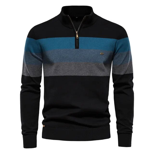 AUGUST - Baumwollpullover mit Reißverschluss und Stehkragen