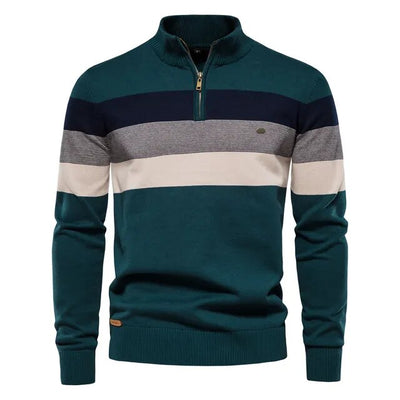 AUGUST - Baumwollpullover mit Reißverschluss und Stehkragen