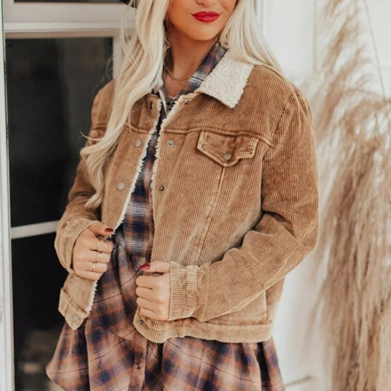 LAYNA - Gespleißter Cordmantel aus Wolle Dicke lockere Jacke