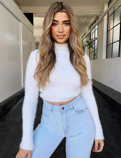 LYDIA - Damen Pullover mit langen Ärmeln und hohem Halsausschnitt