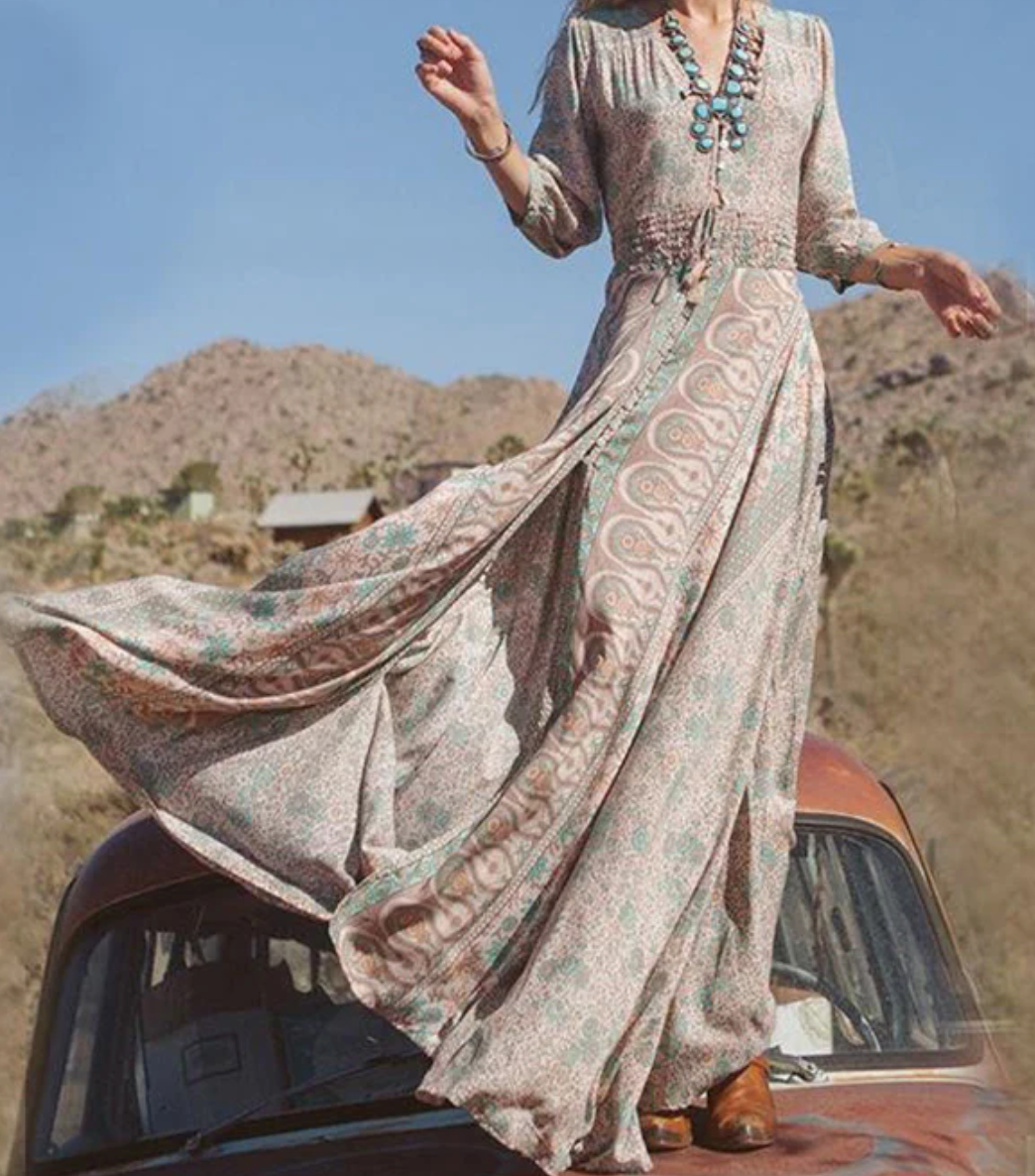 ZULANA - Langes Maxi Kleid im Vintage Look