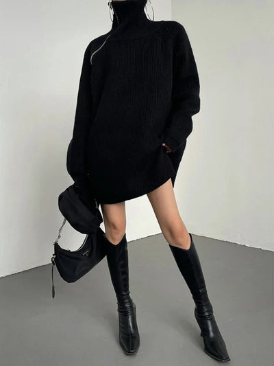 LACIE - Übergroßer dicker Pullover mit hohem Kragen und Reißverschluss