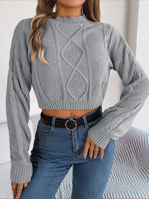 MEGAN - Pullover mit Rundhalsausschnitt und langen Ärmeln Pullover mit Zopfmuster