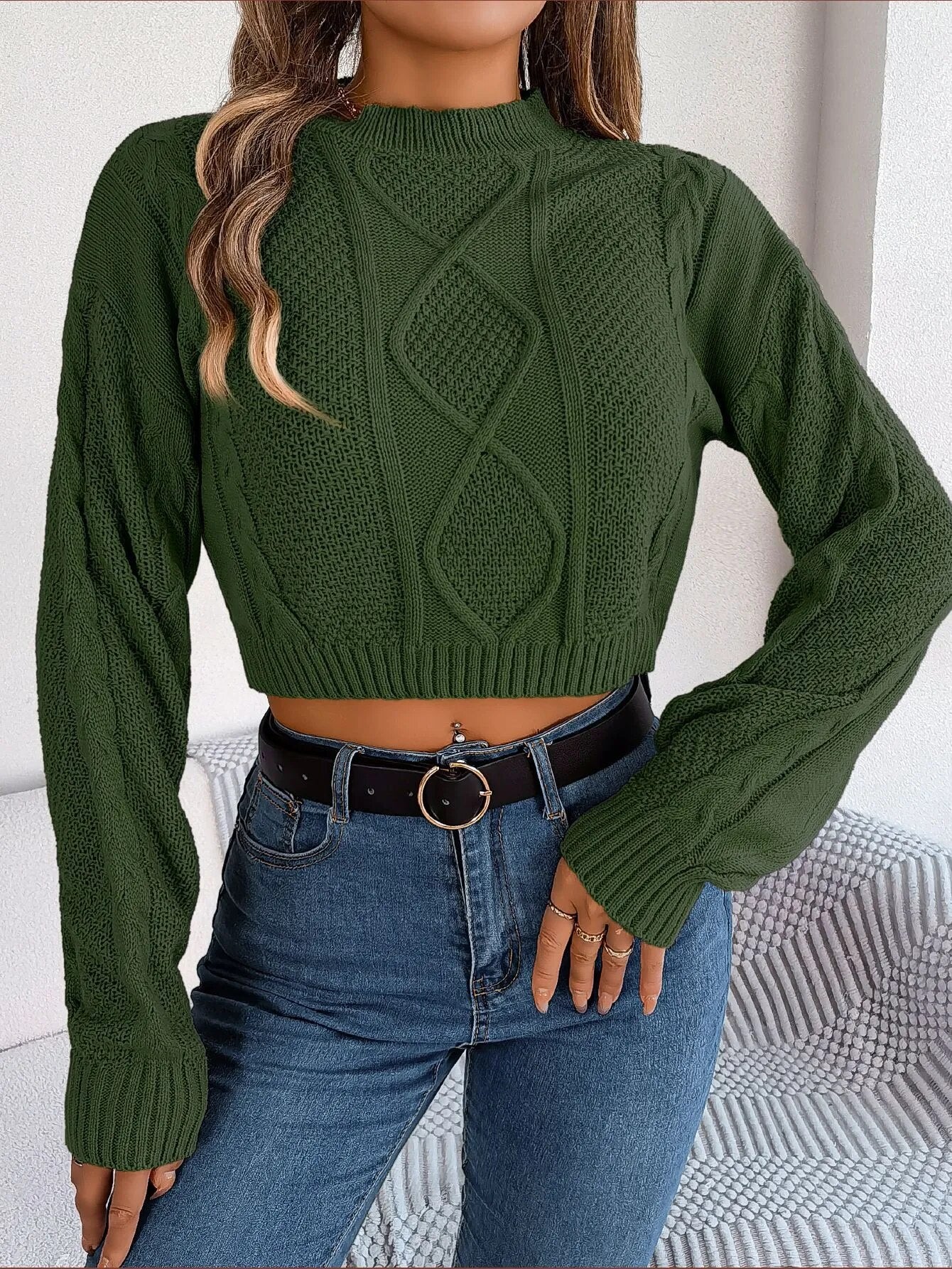 MEGAN - Pullover mit Rundhalsausschnitt und langen Ärmeln Pullover mit Zopfmuster