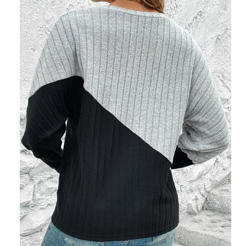 ALYSON - Elegante Kontrastfarbe Langarm V-Ausschnitt Lässiger Pullover