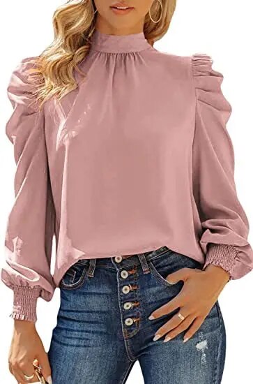BROOKLYN - Elegante Bluse mit hohem Ausschnitt und Bubble-Ärmeln