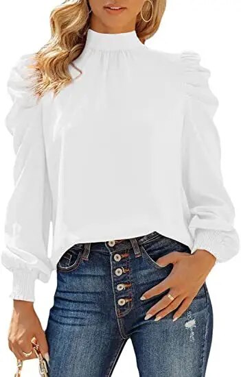 BROOKLYN - Elegante Bluse mit hohem Ausschnitt und Bubble-Ärmeln