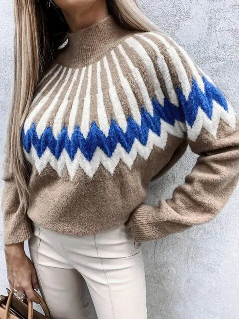 ZETNA - Lässiger Pullover mit hohem Halsausschnitt in Kontrastfarbe