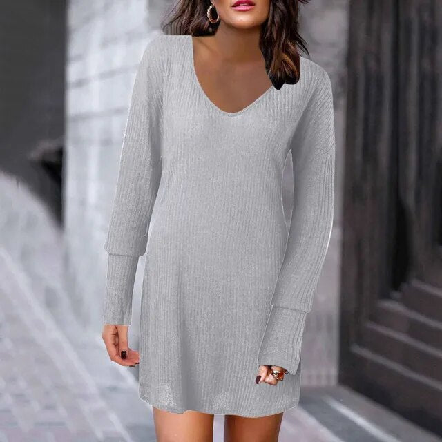 ROSIE - Herbst V-Ausschnitt Langärmliges Kurzes Kleid