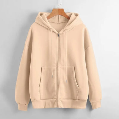 LIVIE - Loose Fitting Zipper Hoodie With Pockets