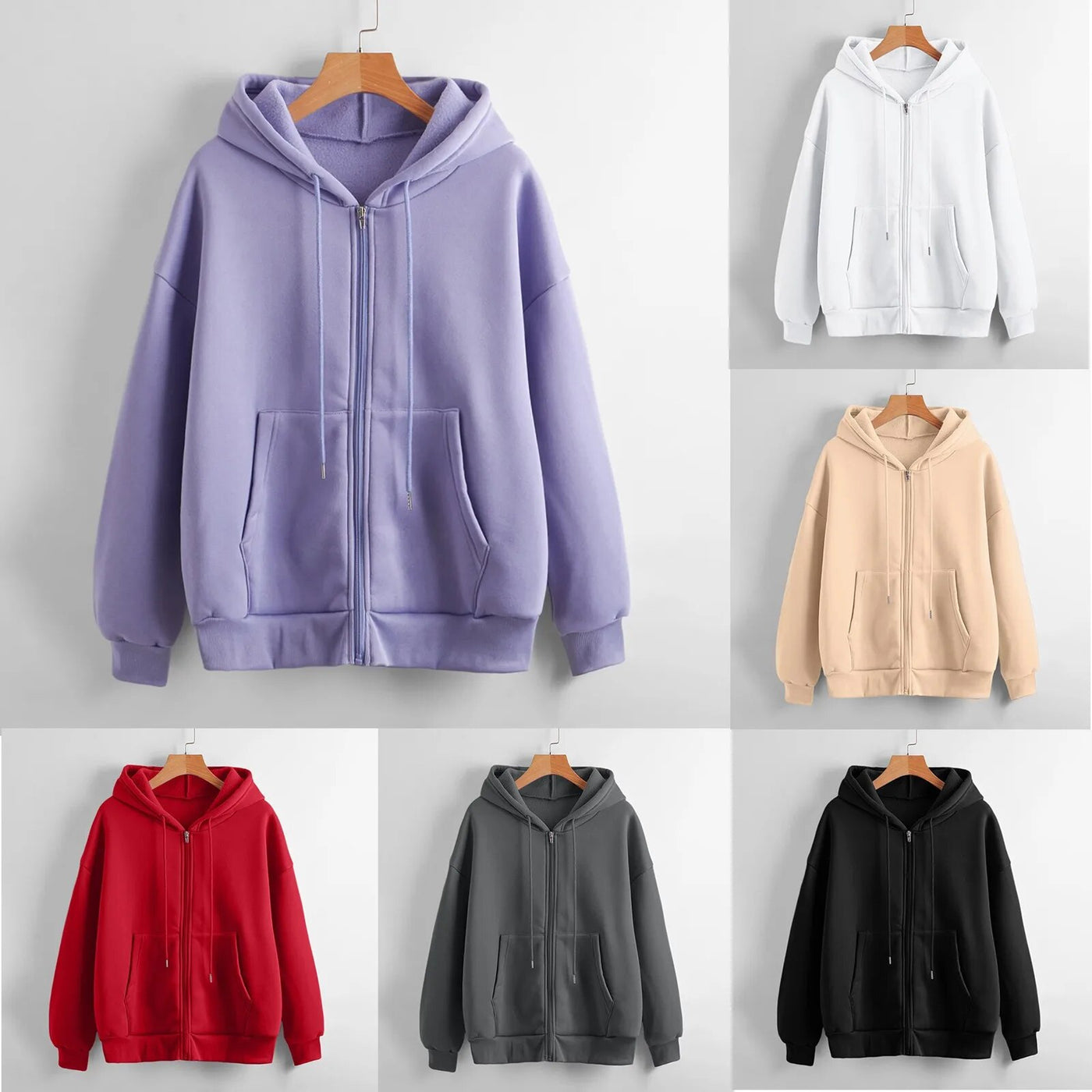 LIVIE - Loose Fitting Zipper Hoodie With Pockets