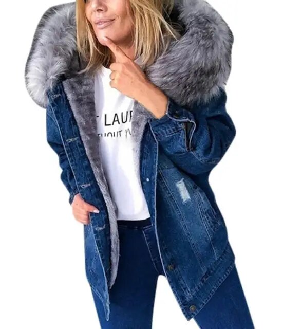 ALLISON - Vintage Baggy Denim Jacke mit Kapuze