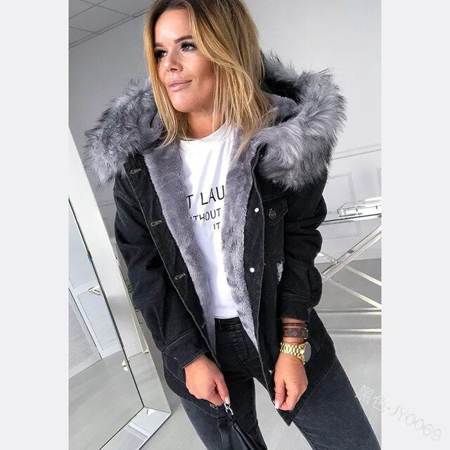 ALLISON - Vintage Baggy Denim Jacke mit Kapuze