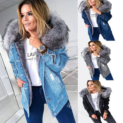 ALLISON - Vintage Baggy Denim Jacke mit Kapuze