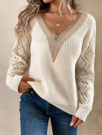 TONI - Langärmeliger Pullover mit V-Ausschnitt und überschnittenen Schultern
