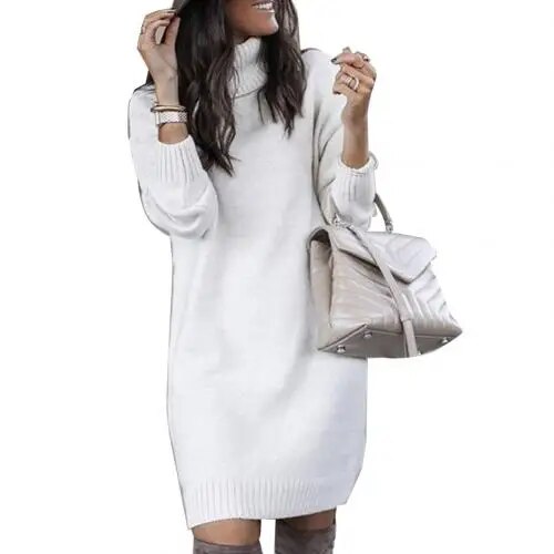 KAY - Übergroßes knielanges Rollkragen-Pullover-Kleid